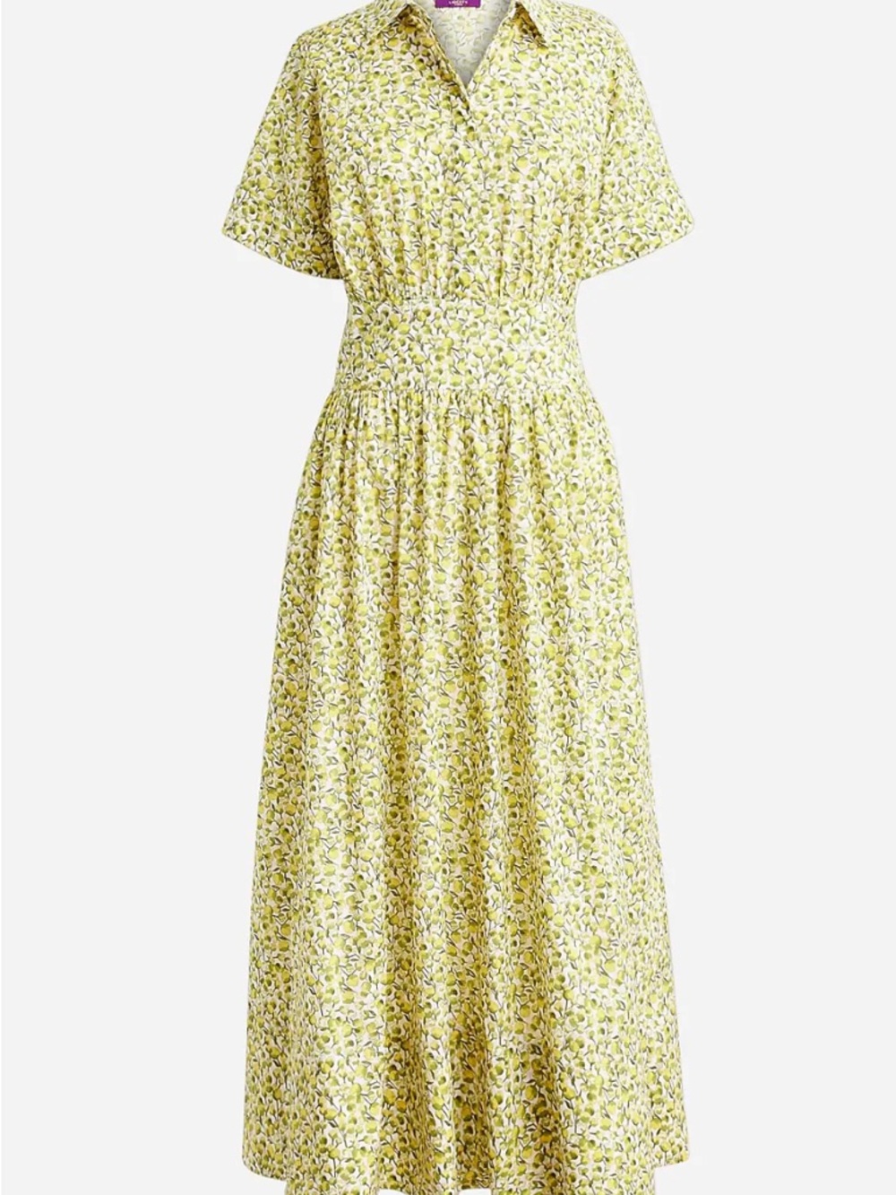J. Crew Yellow Floral Short-Sleeve Midi Dress
